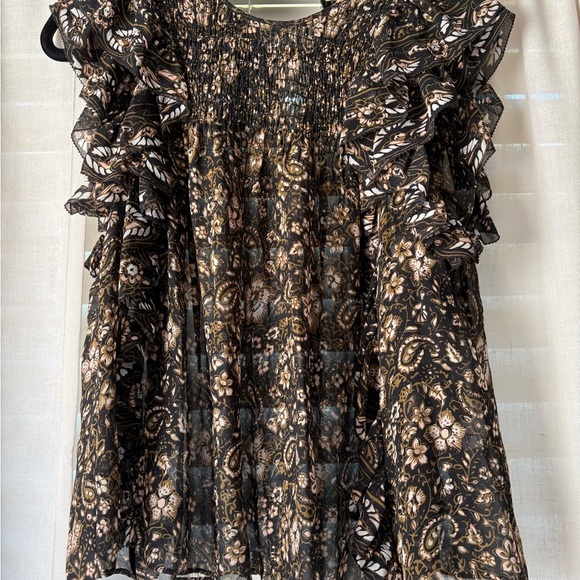 Ulla Johnson Silk Ruffle Blouse | Size 2 | Black Floral Print Top Boho Chic - Picture 3 of 6